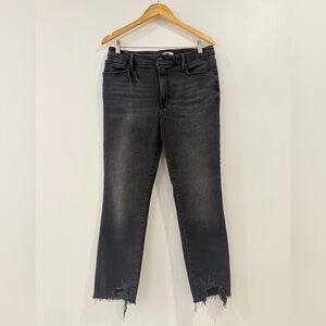 Good American Black Jeans 10/30 Stretchy Frayed Hem